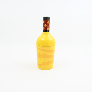 Lata de Metal Personalizada con Forma de Botella de Vino, Color Amarillo Brillante, Impresión Completa, Lata Vacía para Envasado de Regalos de Chocolate, Nueces y Dulces - Product Image 1