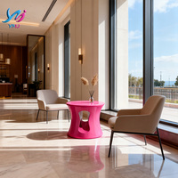 Moderner Konvertierbarer Langlebiger Rosa Outdoor-Fiberglas-Kaffeetisch/Beistelltisch mit Verstellbarer Höhe, Stauraum, Einfacher Reinigung und Anpassbarkeit