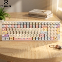 Teclado Mecánico RGB Zornher ZH00 con Diseño de Gato Escondido en Color Rosa Crema, Teclado Inalámbrico para Juegos, para PC, Portátil, Oficina y Trabajo