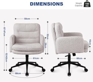 Chaise de bureau ergonomique à hauteur réglable, solide et à dossier moyen, table de toilette confortable en fausse fourrure, chaise pivotante de loisirs pour la maison - Product Image 3