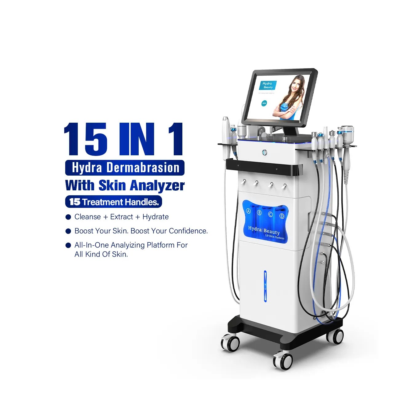 15 in 1 idra dermoabrasione trattamento analizzatore della pelle maniglie estratto di pulizia idrato boost profondo monitoraggio intelligente della pelle