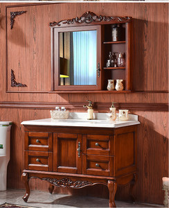 American style oak ceramic integrated basin intelligent mirror cabinet solid wood floor standing bathroom cabinet - Product Image 1