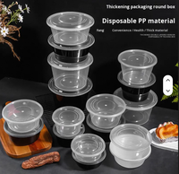 Bol en plastique transparent rond de 300 ml avec couvercle, épaissi, anti-fuite, jetable, pour emballage de soupes à emporter en restaurant