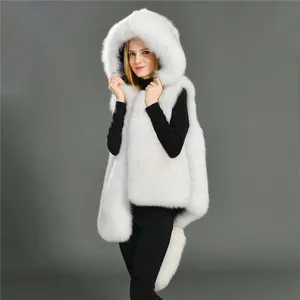 Populaire Vrouwen Uitloper Groothandel Mode Met Leuke Staart Winter Warm Vrouwen Real Hooded Vos Bont Vest
