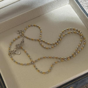 Collier double flash contrasté en argent pur S925, style vintage, design simple et tendance, collier superposé fin - Product Image 1