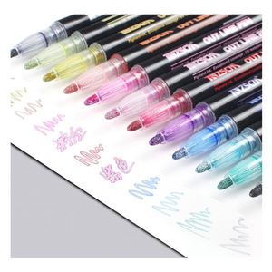 Lot de 12 marqueurs fluorescents à double ligne, permanents et scintillants, pour la création de cartes en papier, les vœux d'anniversaire, la peinture, les loisirs créatifs et l'artisanat - Product Image 4