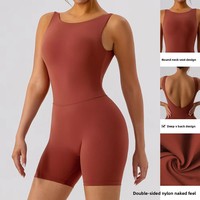Combinaison de yoga en nylon brossé effet seconde peau, dos nu en V profond, unitard froncé aux fesses, tenue de sport pour la gym, vente en gros personnalisée
