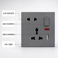 Prise murale modulaire multifonctionnelle 5 broches avec voyant néon et ports USB à charge rapide pour vente en gros