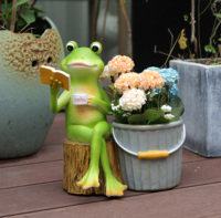 Patung Katak Imitasi Antik Lukisan Tangan Resin dengan Pot Bunga Dekorasi Taman di Bentuk Tunggul