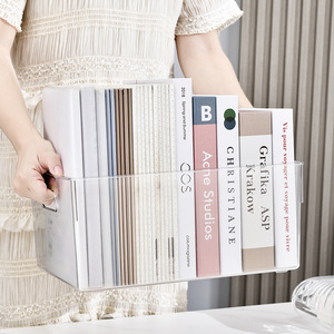 Transparent Book Storage Box Rectangle Desktop Organizer No Lid For Office Home Use 3 Sizes Solid Color Standing Type - Product Image 2