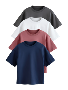 T-shirt à manches courtes col rond gris pour homme, 100% coton tricoté, couleur unie, respirant, décontracté, pour l'été - Product Image 1