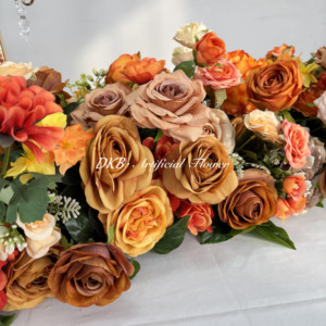 DKB personnalisé mariage fleur artificielle décoration 30*120 Cm artificielle brun fleur coureur pour les arrangements de table de mariage - Product Image 4