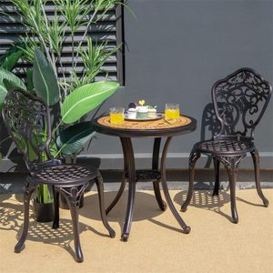 Ensemble de 3 tables et chaises de <span class=keywords><strong>bistrot</strong></span> rondes de conception moderne pour patio, <span class=keywords><strong>en</strong></span> fer résistant aux intempéries - Product Image 2