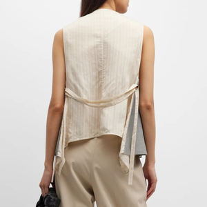 Gilet sur mesure pour femmes Combo gilet sans manches à col en V avec sangle réglable dos rayé vêtements de détente boutons décorés - Product Image 4