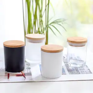 Vietnam Luxury Candle Jars With Wooden Lid In Bulk For Home Decor Empty Frosted Glass Candle Vessels Container Holders