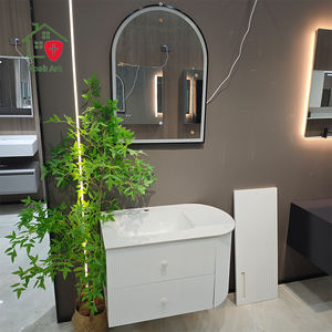 Armoire de salle de bain blanc lait nouveau style petite et simple armoire à miroir en ruche avec lavabo intégré et armoire de comptoir - Product Image 2