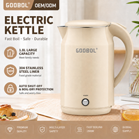 Bouilloire électrique d'hôtel 2,0 L en acier inoxydable 304, 1500 W, arrêt automatique, logo personnalisé OEM, fabricant en gros, certifiée CE CB LFGB