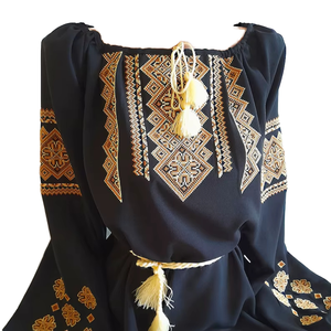 Top de Algodón Hecho a Mano en Ucrania, Estilo <span class=keywords><strong>Vyshyvanka</strong></span>, Bordado, Casual, con Estampado de Animales y Flores, Cuello en V, Manga 3/4, Corte en A - Product Image 1