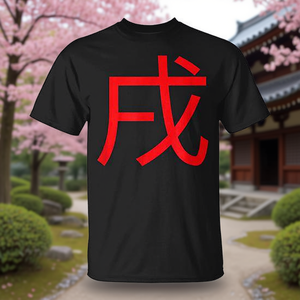 เสื้อยืดลายสุนัขตามจักรราศีญี่ปุ่น สีแดง ดีไซน์ตัวอักษรสีดำ เสื้อคอกลมแขนสั้นสำหรับผู้ชาย เสื้อผ้าส่งเสริมการขายสำหรับผู้ใหญ่ - Product Image 2