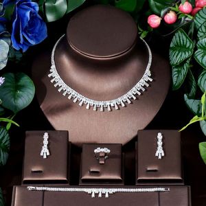 Simple Baguette 4 pièces collier et boucles d'oreilles ensembles zircon cubique femmes mariée mariage ensemble de bijoux cadeaux de fête S-376 - Product Image 2