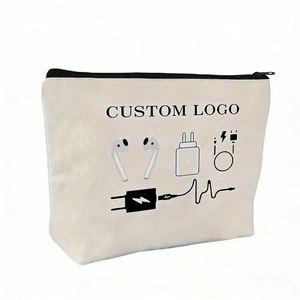 Wholesale Custom Design Eco Friendly Canvas Fashion Letter Pattern <b>Makeup</b> <b>Bag</b> with Zipper <b>Large</b> Capacity and Custom Logo - Product Image 1