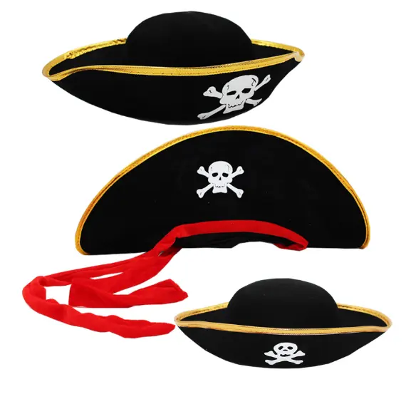 Imprimer crâne Pirate chapeau Cosplay Costume casquette Halloween mascarade fête Performance Pirate capitaine chapeau accessoires squelette feutre chapeau