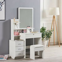 Table de maquillage moderne avec miroir éclairé, panneau en bois blanc et noir, pour chambre à coucher