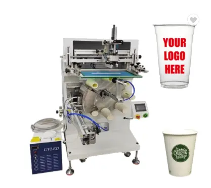 automatic 8~`12 station rotary single color screen printer with uv dryer system for plastic/paper cups /coffee cups