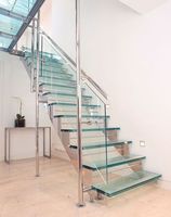 Style contemporain poli en forme de Z marche en bois de chêne avec lumières led escalier flottant avec garde-corps