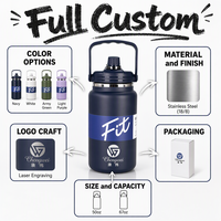Bouteille d'eau isotherme en acier inoxydable avec logo personnalisé, 50 oz, 67 oz, grande capacité, thermos avec poignée pour les voyages en plein air