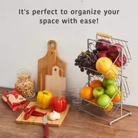 Cesta de metal de acero para frutas y verduras, cesta de almacenamiento de 2 niveles, soporte para plátano, cestas para Cocina