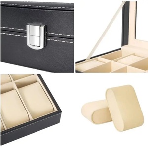 6 Slot PU Leather <b>Watch</b> Box Display <b>Case</b> Jewelry Organizer with Glass Top - Product Image 4