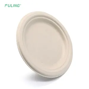 Assiettes en papier FULING 7 pouces, compostables, jetables, biodégradables, en fibres <span class=keywords><strong>de</strong></span> <span class=keywords><strong>canne</strong></span> à sucre - Product Image 1
