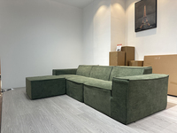 Canapé convertible compressible en forme de L, style Tofu Block, moderne, en velours vert olive, avec ottoman, pour salon
