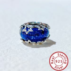 Breloques en argent sterling 925 pour bracelets à breloques, vente en gros originale, fermoir rond, perles en verre de Murano bleues, HaYa PAN-23, tendance unisexe - Product Image 4