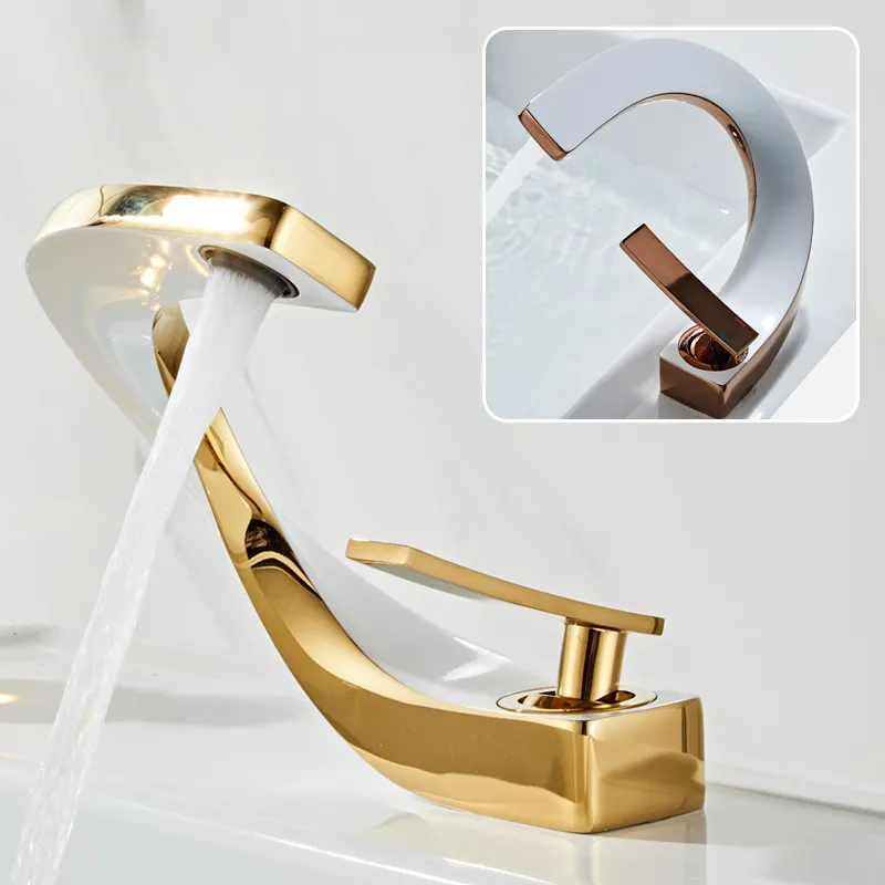 Hot Selling Waterfall Bathroom basin faucet wide mouth copper single handle cold hot water mixer taps