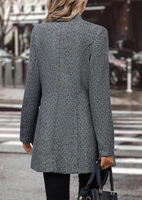 Veste en tweed gris à chevrons sans col pour femme, manteau droit mi-long à manches longues, vêtement d'extérieur pour le bureau, automne-hiver