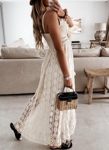 TW Lace Suspender Large Hem Smock Color sólido Vestido largo Traje de baño de playa Bikini Cover up - Product Image 5