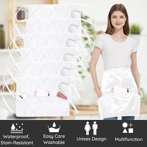 Delantal de barbero/servicio impermeable unisex de media manga para catering y cocina, ropa de <span class=keywords><strong>trabajo</strong></span> con logo personalizado, delantal blanco de media manga - Product Image 2