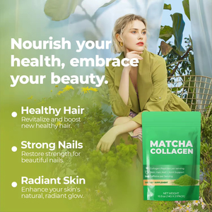 VitaHall <strong>Collagen</strong> Matcha <strong>Peptides</strong> &amp; <strong>Marine</strong> Protein Powder-Organic Green Juice Adult Anti-aging Support Skin Brightening - Product Image 2