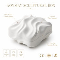 Boîte cadeau de luxe personnalisée, blanc mat, texture céramique ondulée bio, deux parties, sans joint, pour boucles d'oreilles et collier