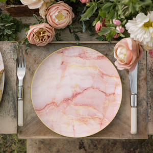 Juego de <span class=keywords><strong>vajilla</strong></span> de cerámica ecológica de lujo, platos de cena redondos con patrón de mármol blanco rosa, platos para alquilar - Product Image 3
