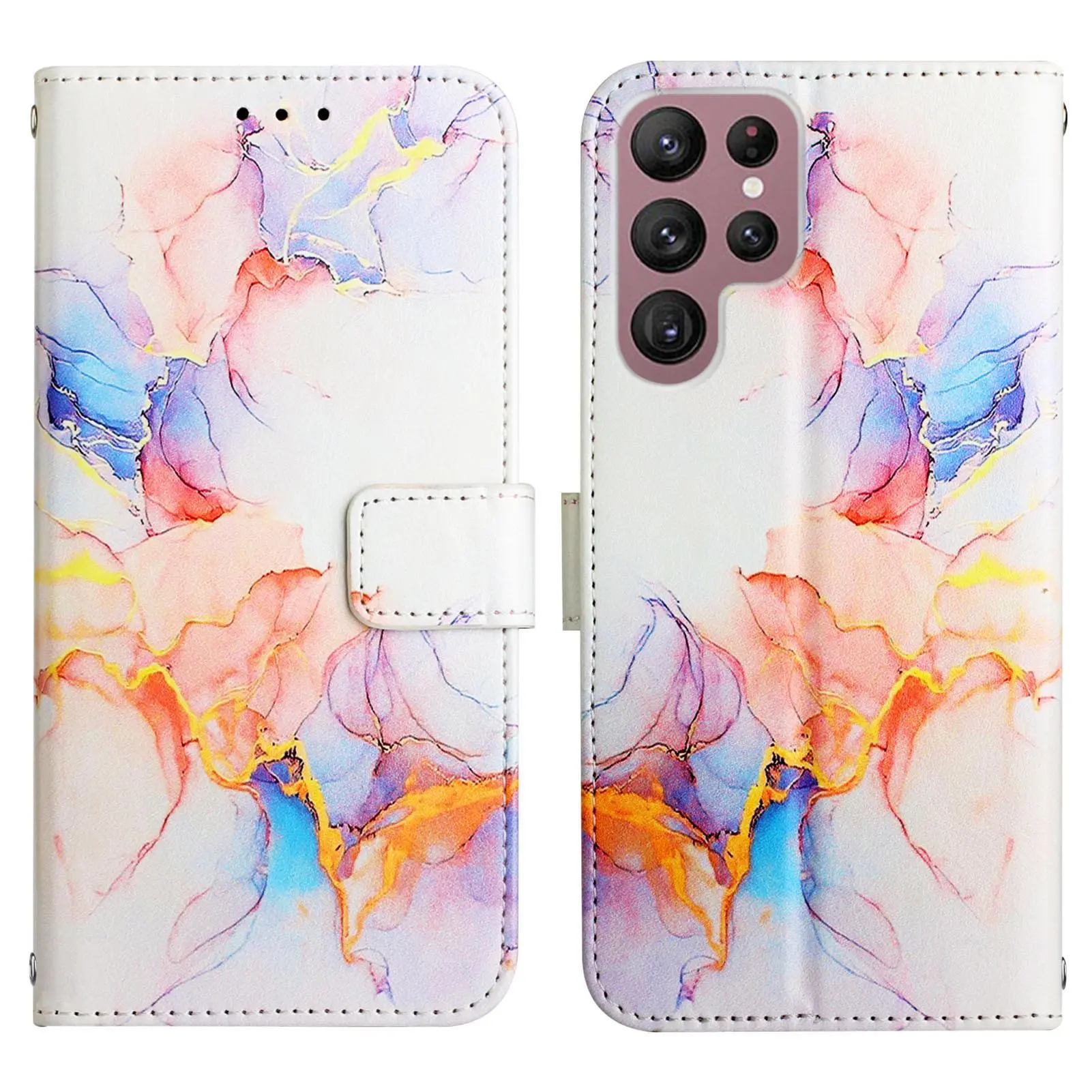 For Samsung S23 Ultra Wallet Case PU Leather Marble Color Flip Phone Cover Case for iPhone 14 Pro Max