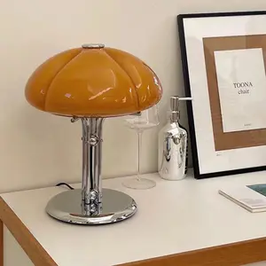 INS Korean Mushroom Table Glass Bauhaus Bedroom Romantic Simple Bedside Atmosphere Desktop Decorative Lamp White Orange