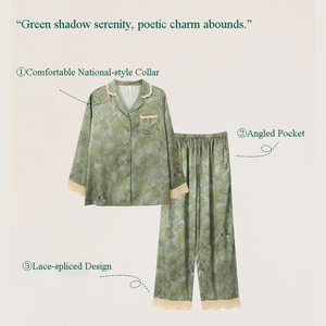 Anzhiban - Pijamas de Mujer de Lujo, Sensuales, de Manga Larga, de Satén y Elastano, Frescos y Transpirables, Talla Grande, Estilo Chino Personalizado, para Otoño/Primavera - Product Image 2
