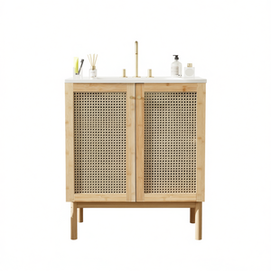 Mueble de Baño de 30 Pulgadas con Materiales Naturales, Puertas de Ratán Hechas a Mano, Diseño Moderno y Minimalista - Product Image 1