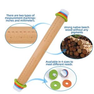 kitchen Adjustable Wood Baking utensils Bakers Cookie Pastry Dough Baking Tools Cake Wooden Rolling Pin With Thickness Ring