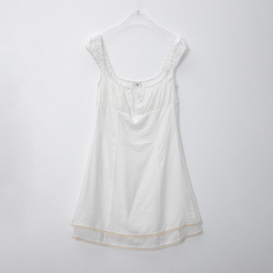 Của phụ nữ trắng không tay Mini Dress Vuông Cổ Ruched vai thanh lịch cho giản dị bên mặc - Product Image 1