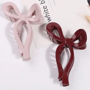 Trendy Elegant Large Bow Clip Textured Red Pink Ribbon Bows Hair Claw Clips For Women