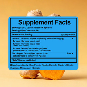 Cápsulas de Cúrcuma y Curcumina Personalizadas OEM ODM, Promueven un Sistema Inmunológico Saludable y un Equilibrio Digestivo, Suplemento Dietético - Product Image 6